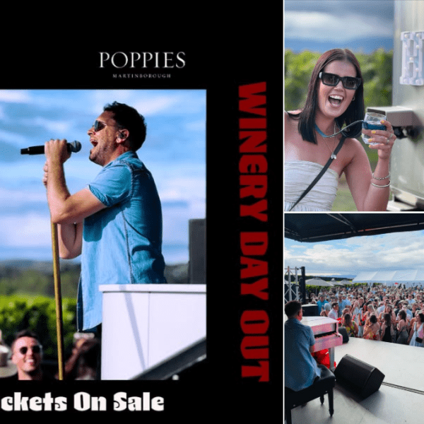 Advertising Poppies Winery Day out with pictures of musicians and attendees
