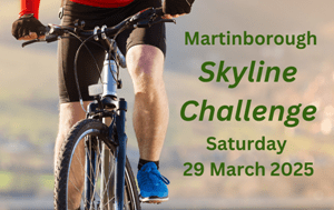 Man on mountain bike. Text reads Martinborough Skyline Challenge Saturday 29 march 2025